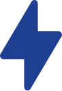 A stylized blue lightning bolt icon, featuring a pointed zigzag shape with a thick outline, set against a transparent background. The design conveys energy and power.