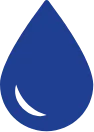 A simple blue droplet shape, resembling a water drop, with a rounded bottom and a pointed top. The design is solid and bold, with a smooth and clean outline.