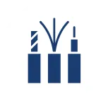 Three blue stylized cables with varying designs in a circular icon on a white background.