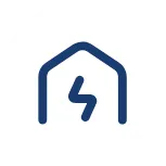An icon of a house outline with a lightning bolt inside.
