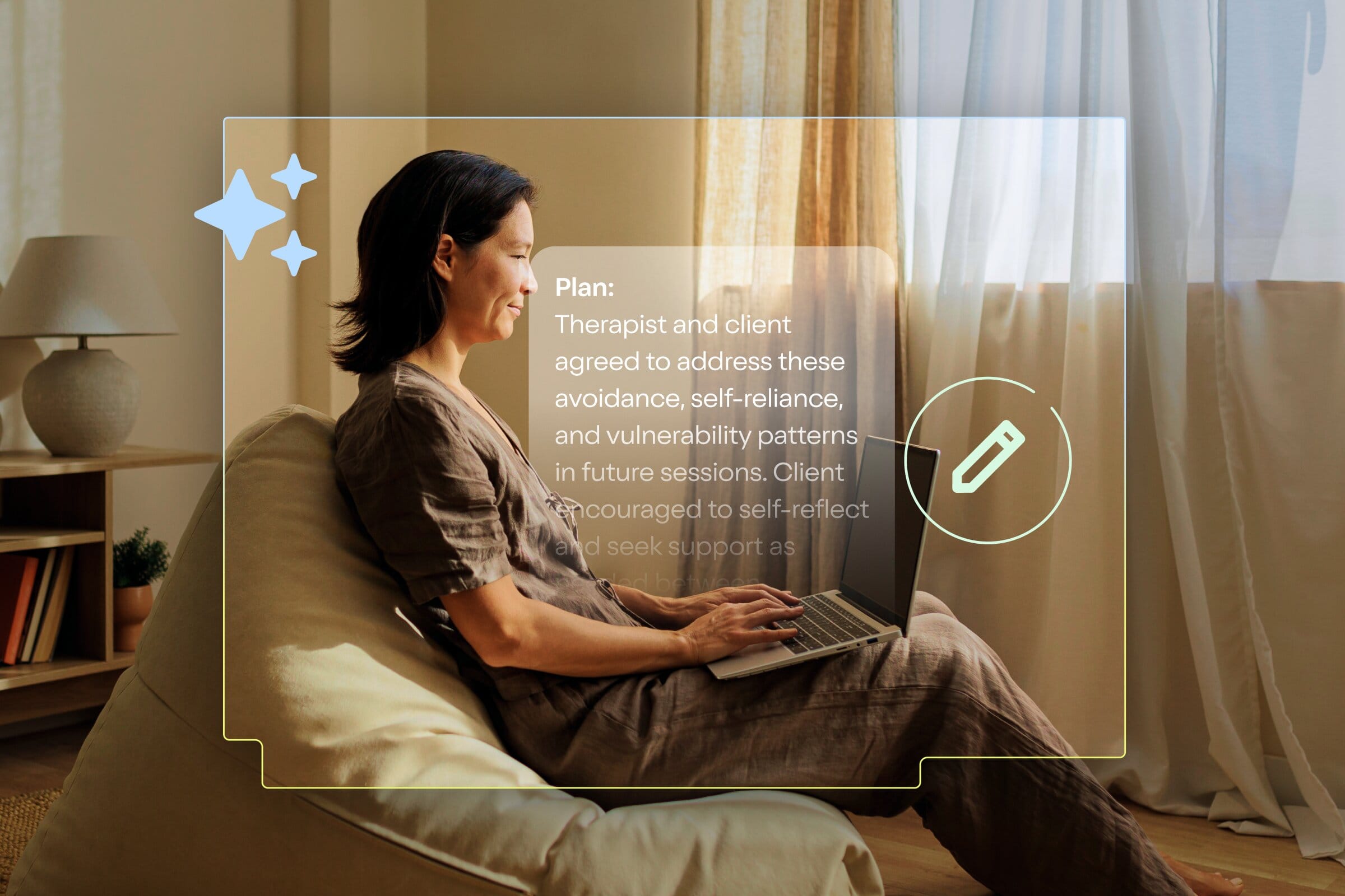 Woman sitting on a couch with her laptop on her lap