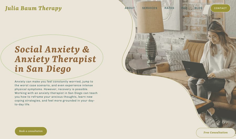 screenshot of an optimized therapist's website
