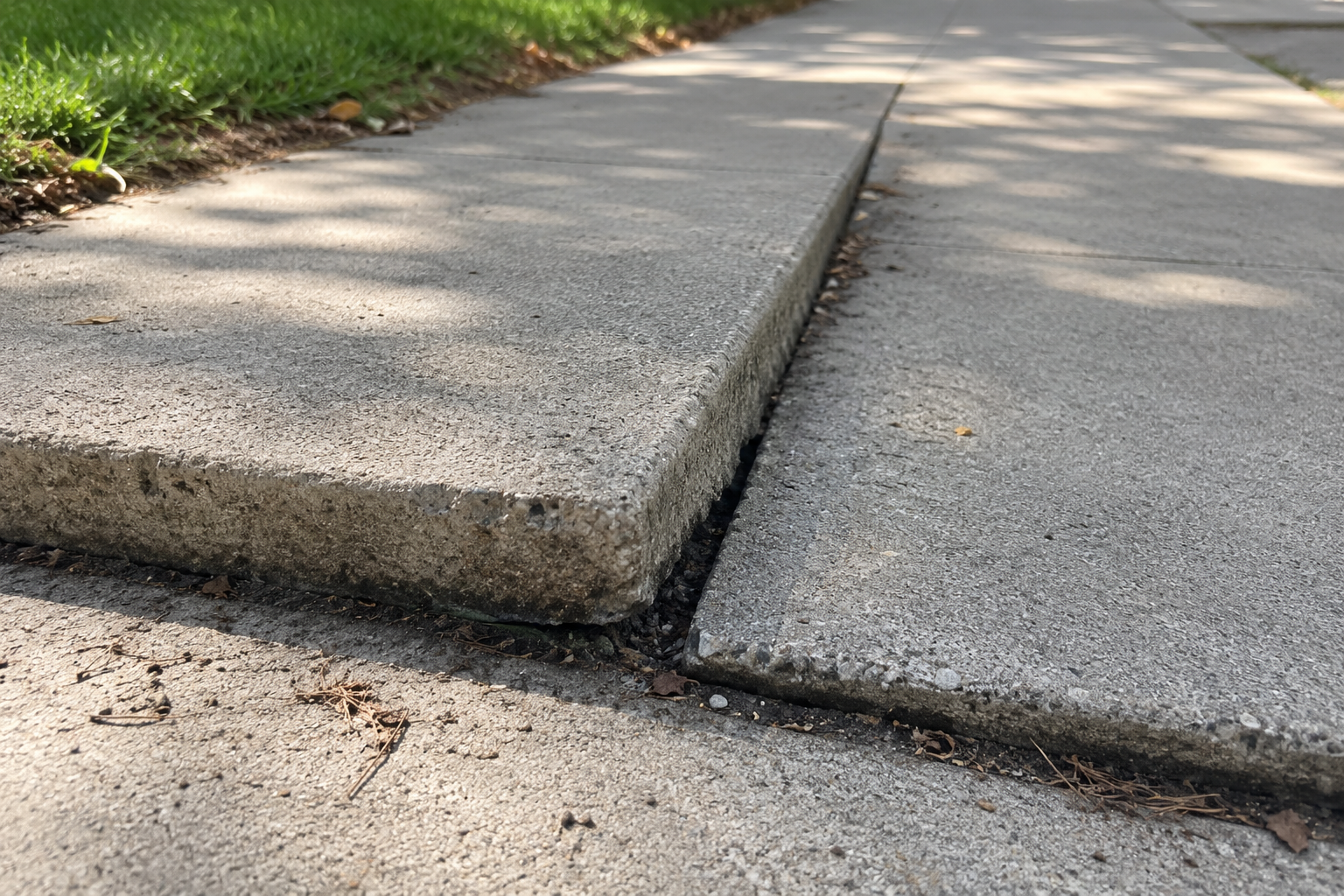 Sunken sidewalk slab showing vertical displacement