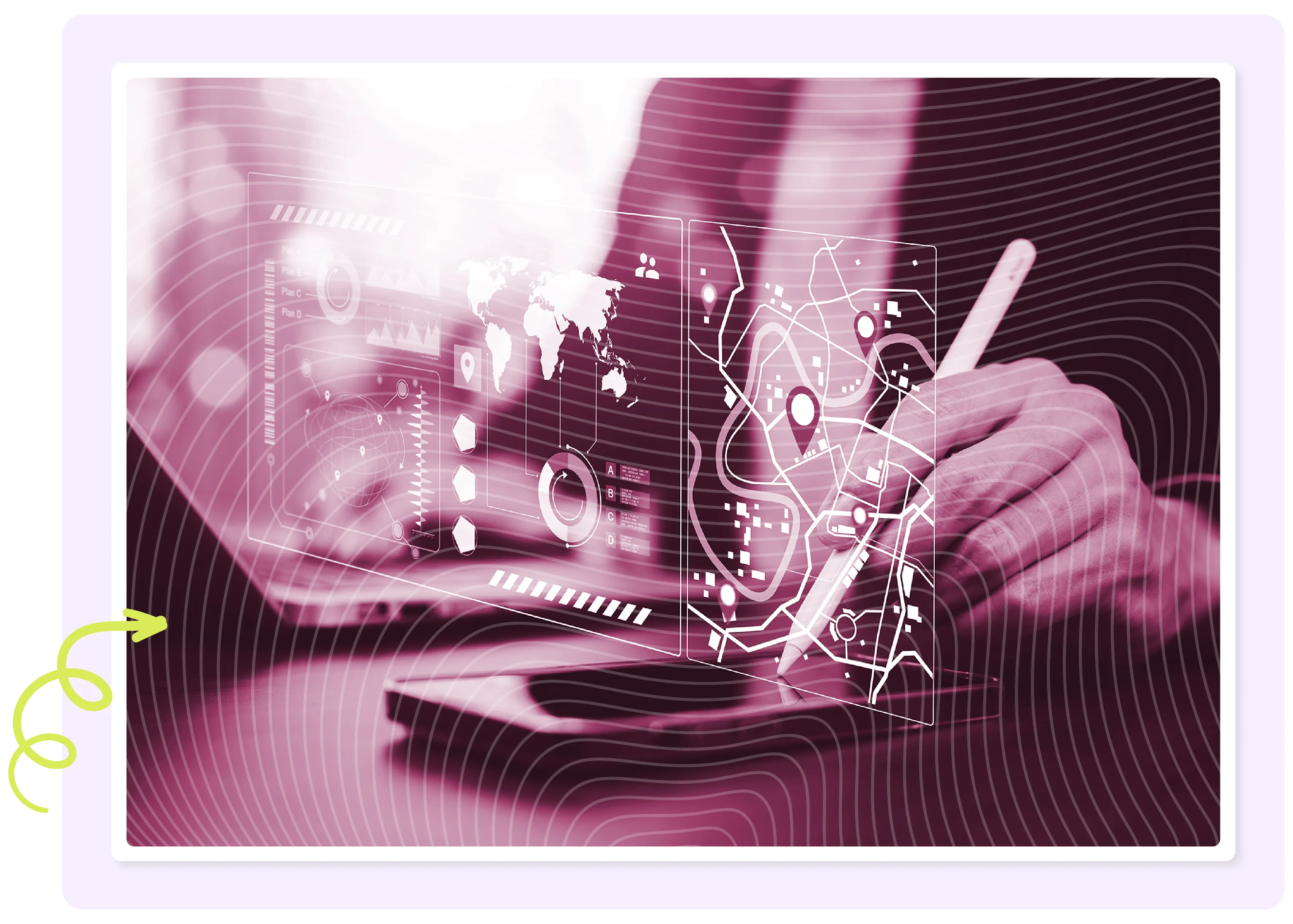 Futuristic image of business person using tech with map overlay