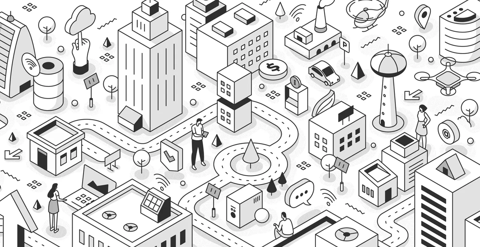 Simple isometric illustration of a smart city design