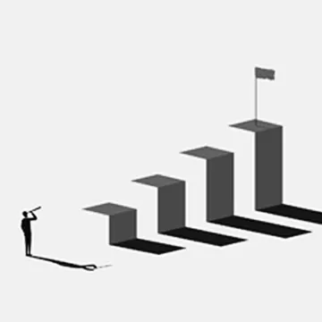 Illustration of businessman looking upwards toward a flag post