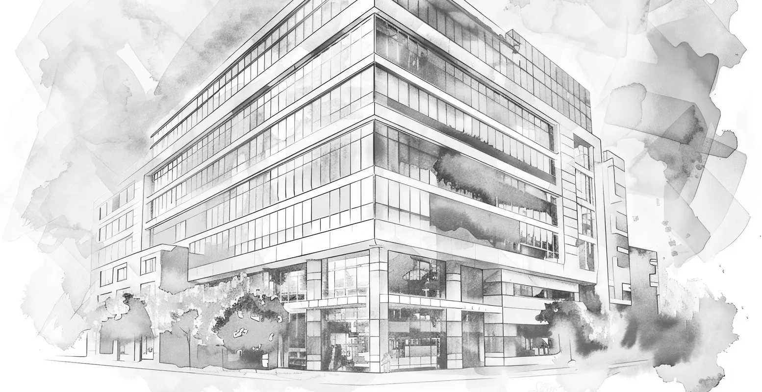 watercolor drawing of a building