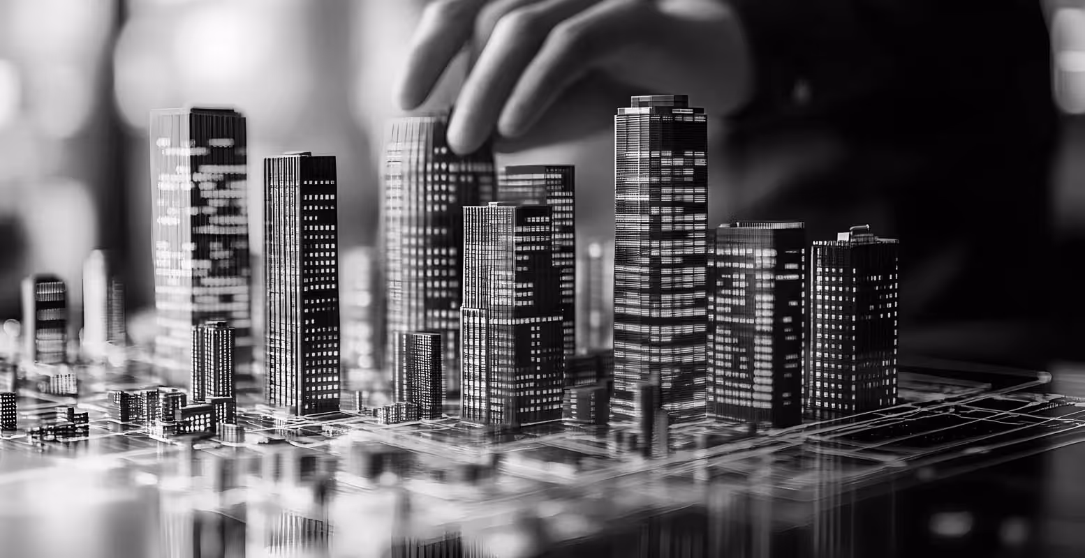Hand interacting with AI generated city