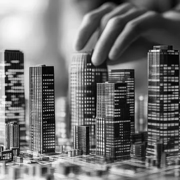 Hand interacting with AI generated city