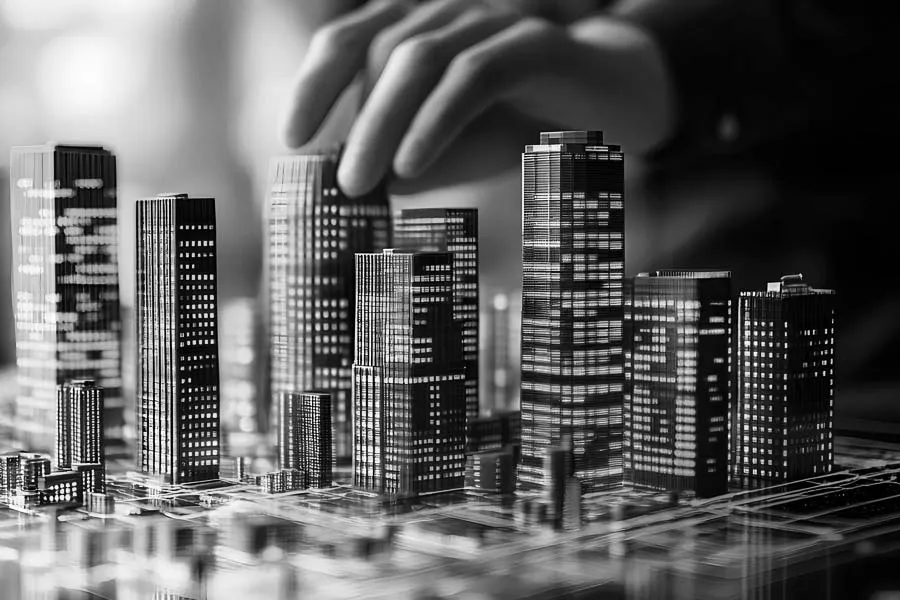 Hand interacting with AI generated city