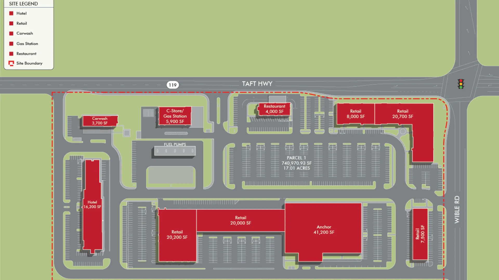 Detailed 2D site plan of a mixed use space