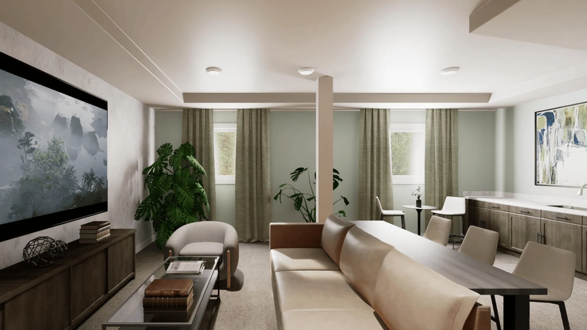 360° exterior and interior renderings of a multifamily space