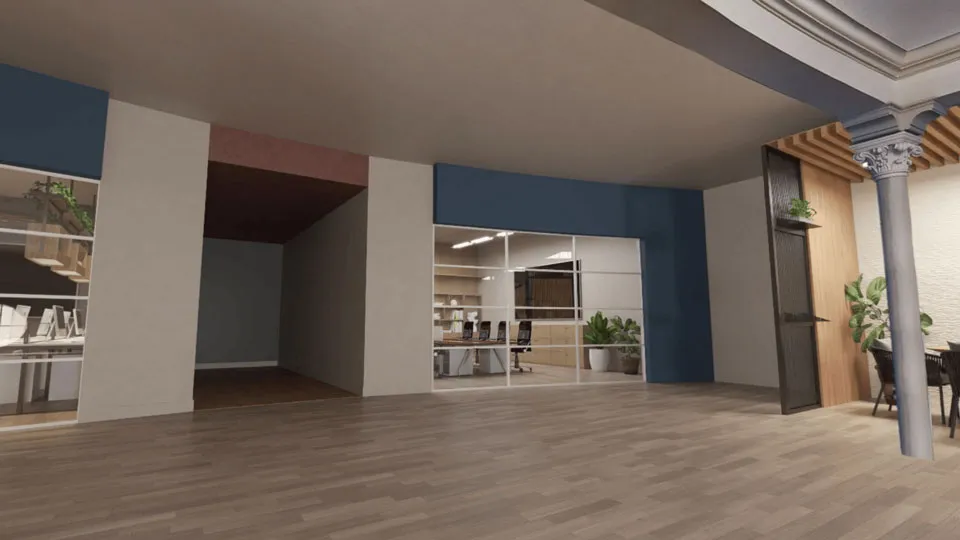 360° interior rendering of an office space