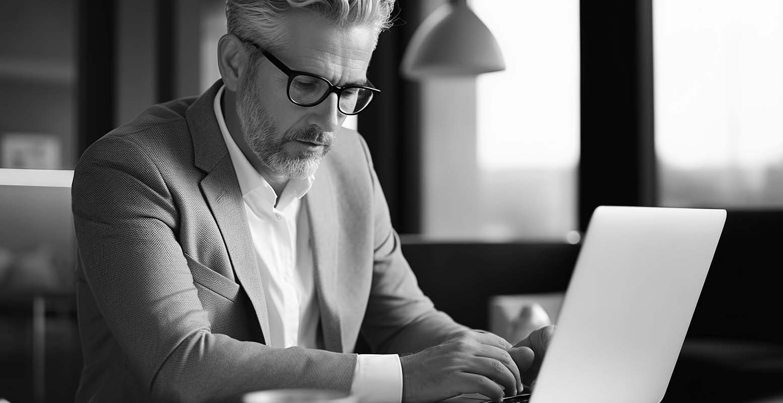 Business man sitting at laptop