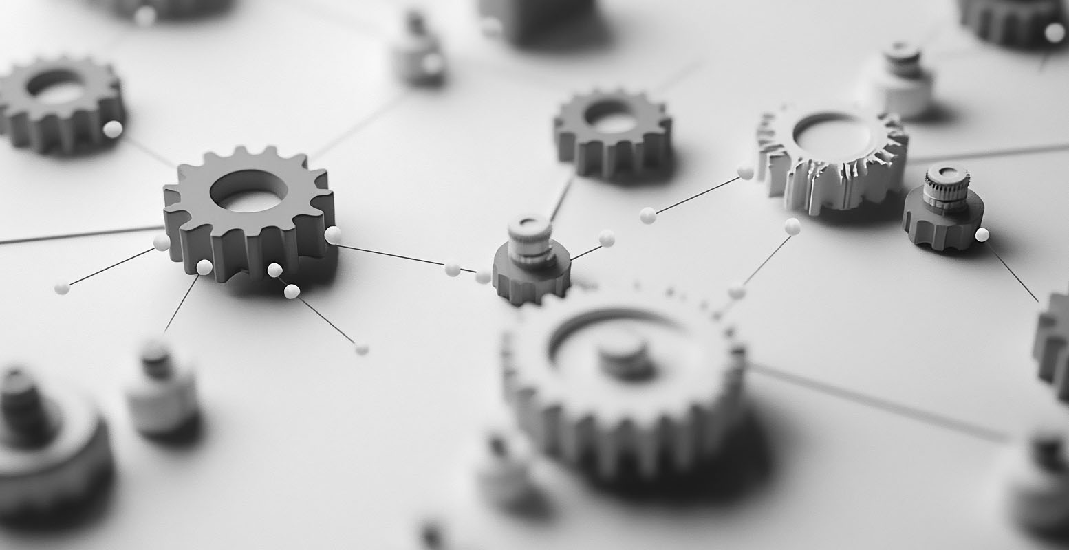 Gears working together on a flat surface