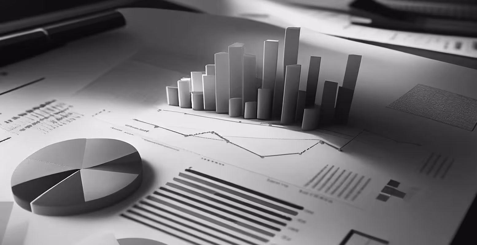 Rendered image of 3D charts and graphs