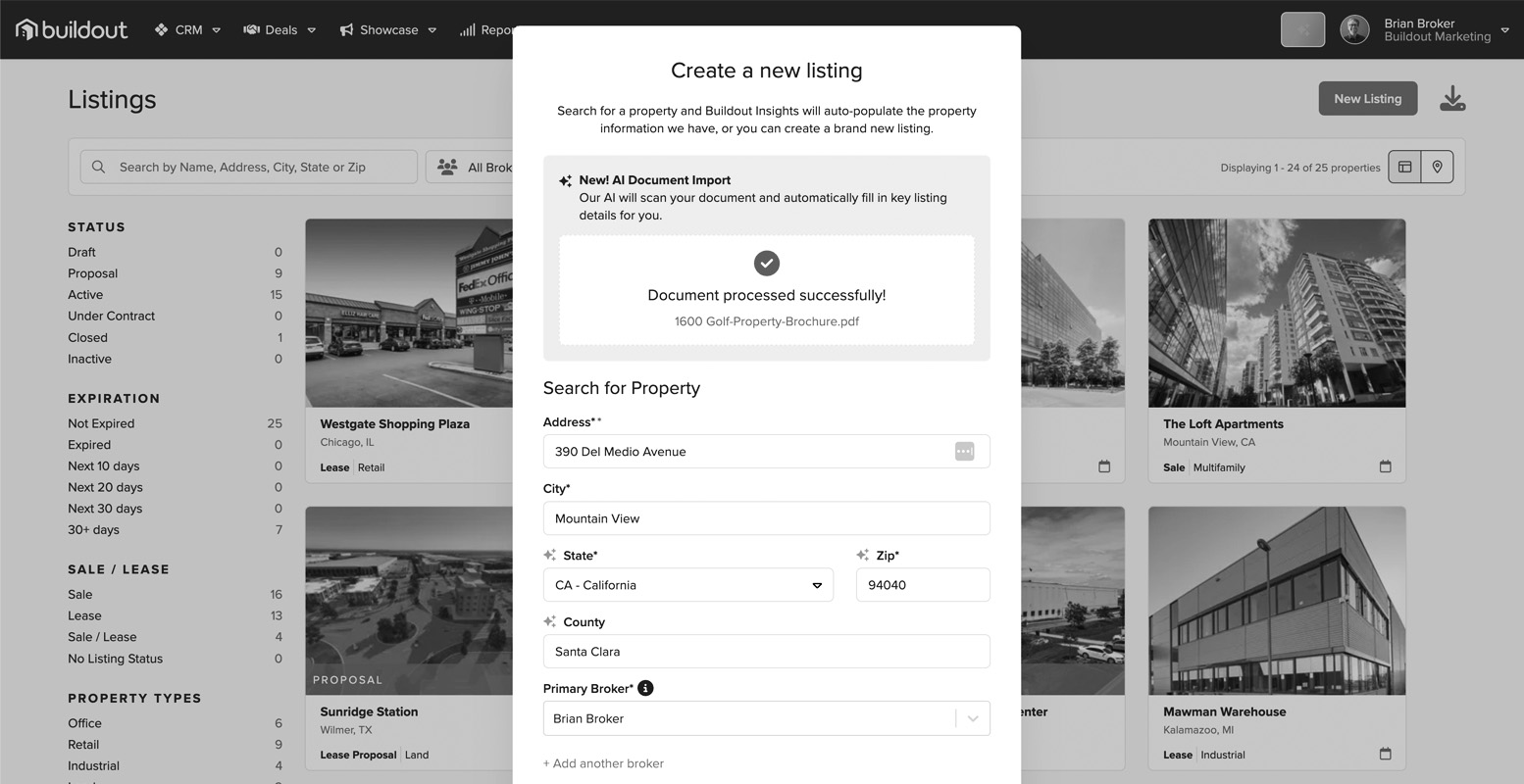 Screenshot of Buildout's AI data ingestion tool