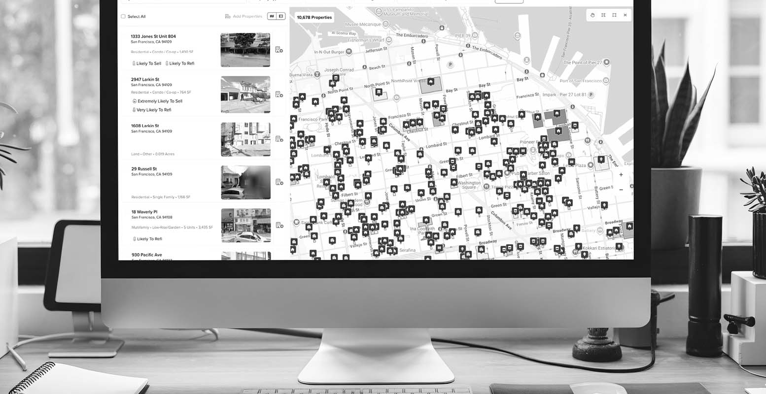 Computer monitor with Buildout's prospecting map shown