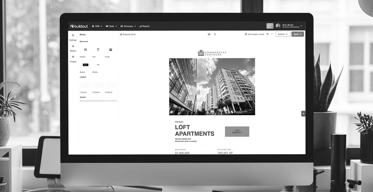 Computer monitor with Buildouts Drag & Drop Email Marketing Editor Being Shown