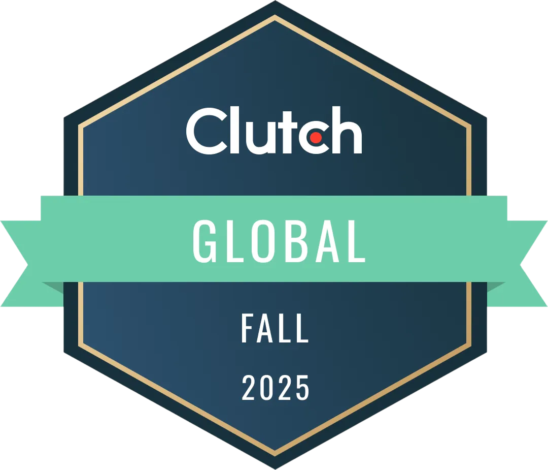Round black and white badge reading Best of Clutch Digital Marketing 2025.