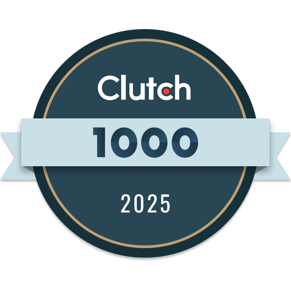 Round black and white badge reading Best of Clutch Digital Marketing 2025.