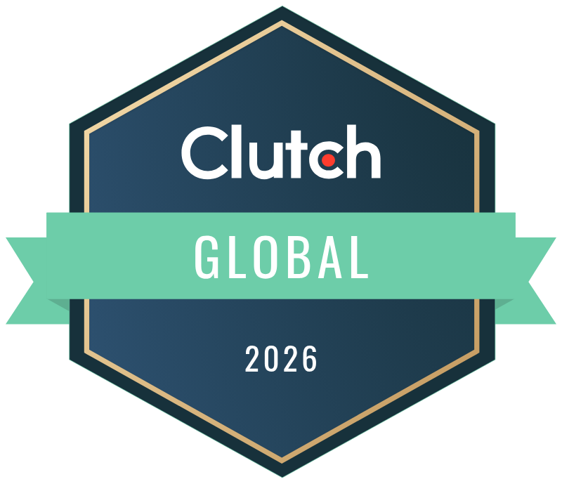 Round black and white badge reading Best of Clutch Digital Marketing 2025.