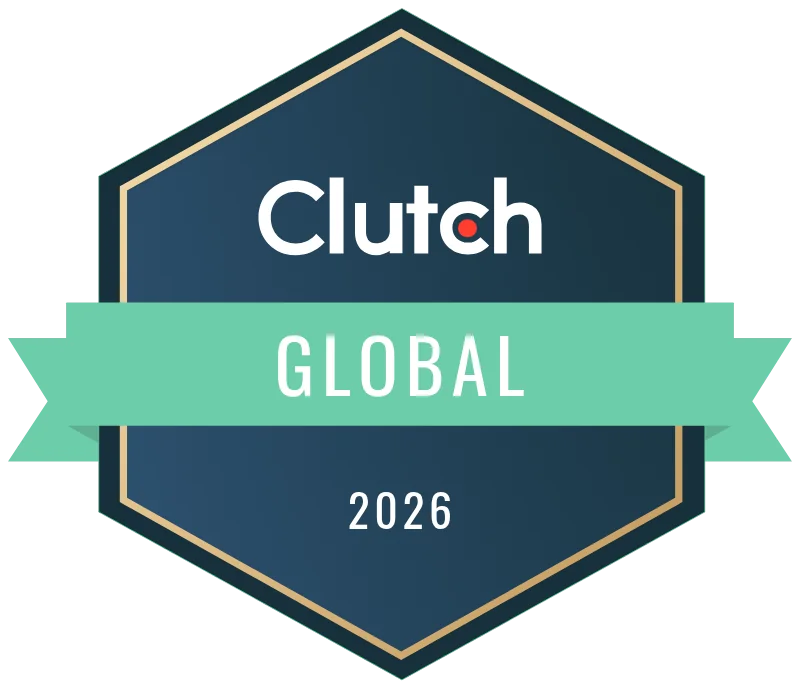 Round black and white badge reading Best of Clutch Digital Marketing 2025.