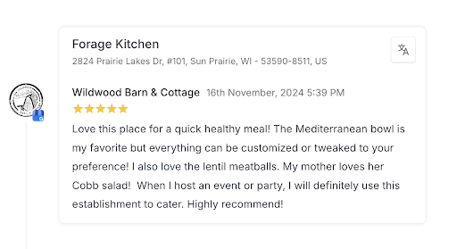 A review by Wildwood Barn & Cottage about Forage Kitchen.