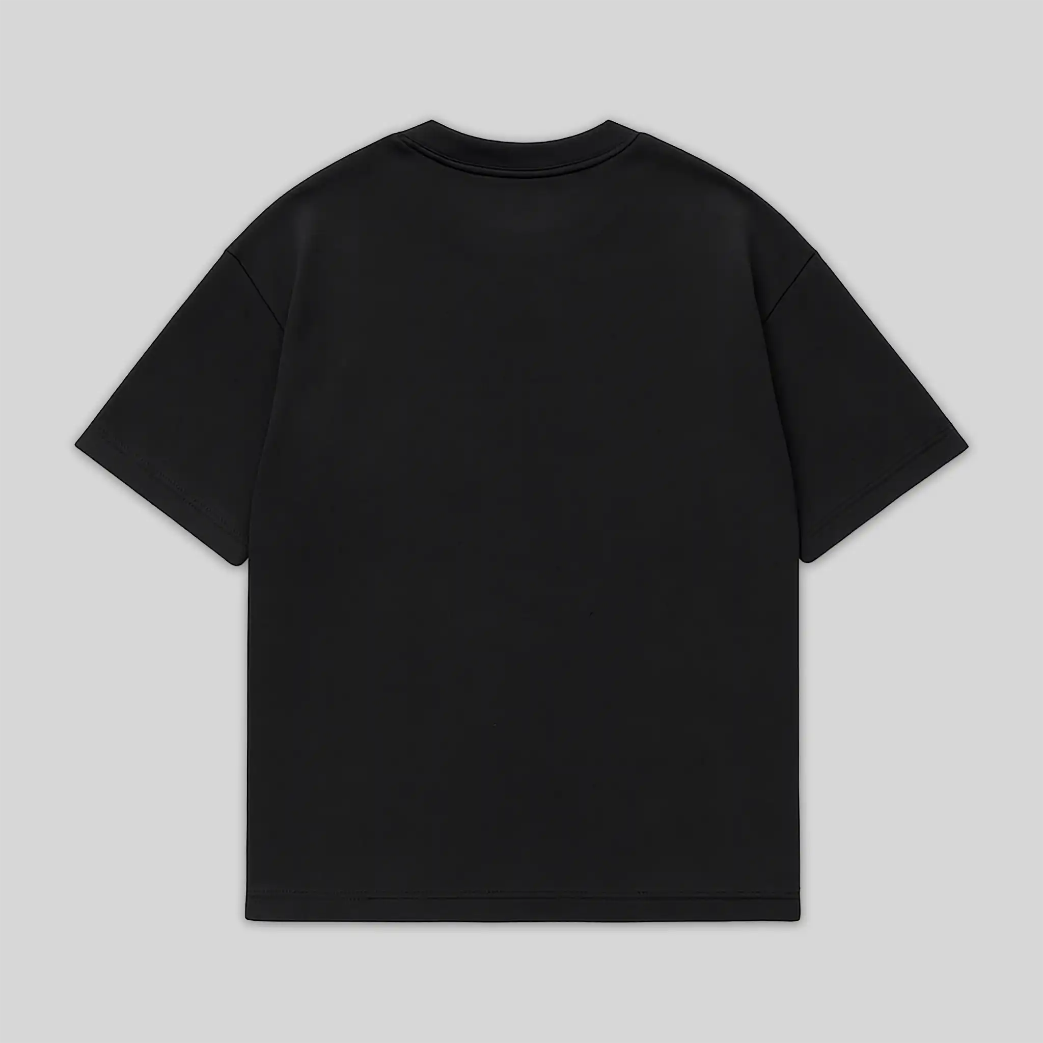 Straygang Strike Tee in black, back flat view, plain design with clean finish.