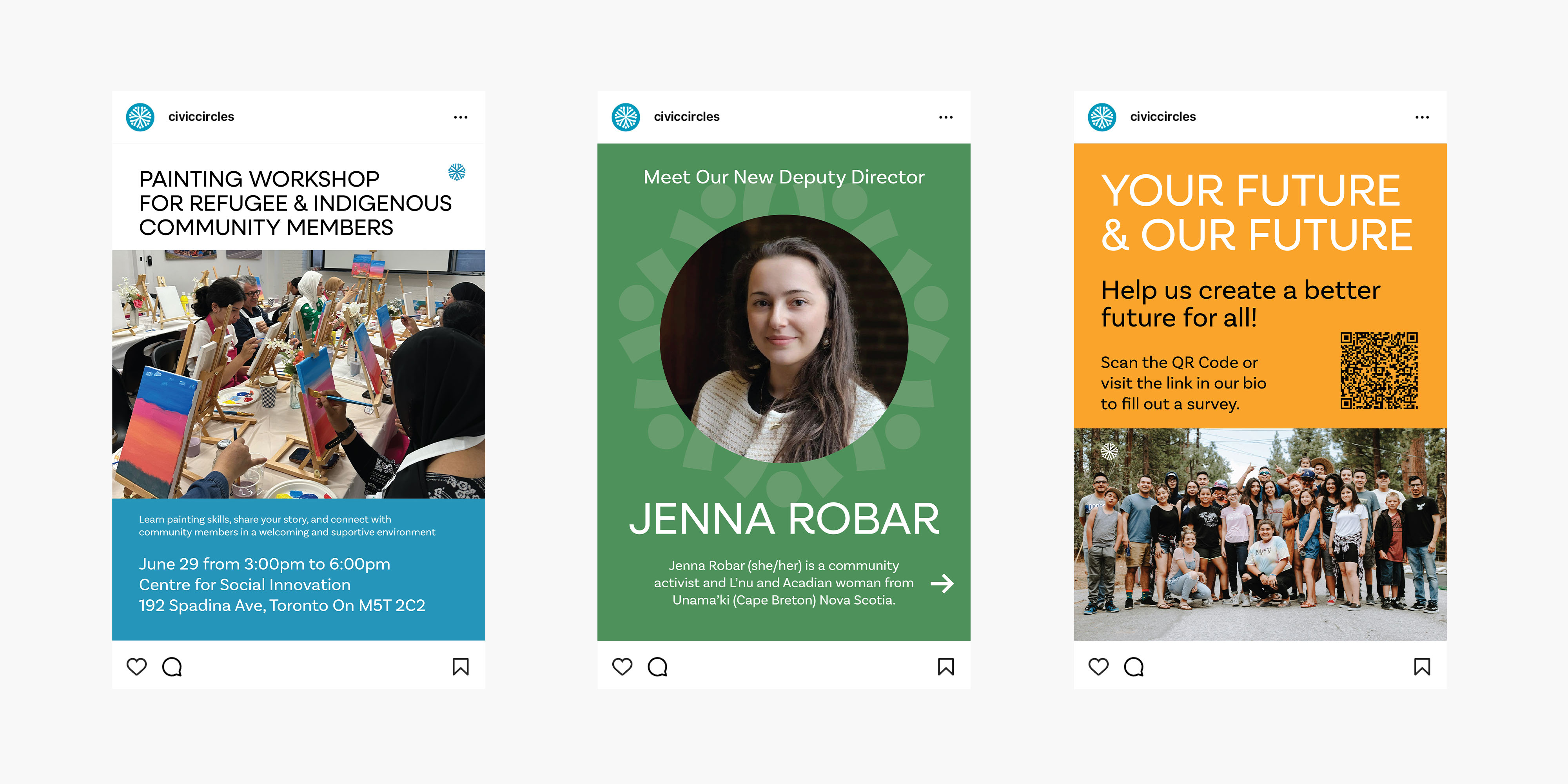 Three social media design mockups.