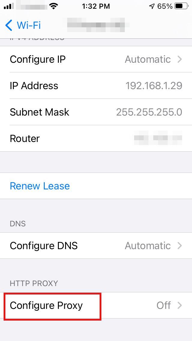 iPhone Proxy Configured