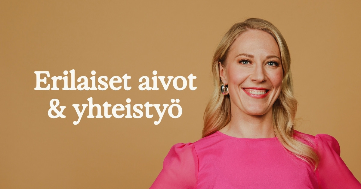 Psykologian tohtori Mona Moisala. Kuvan päällä teksti: Erilaiset aivot & yhteistyö.