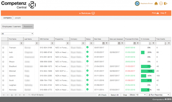 Competenz Central eServices learner progress