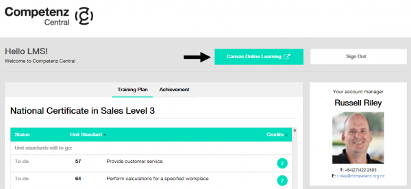 Competenz Central Canvas online learning button