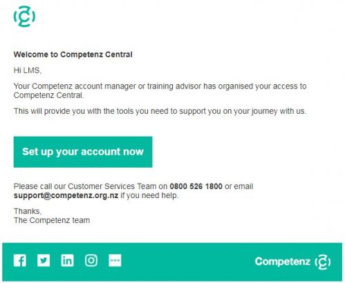 Competenz Central welcome email