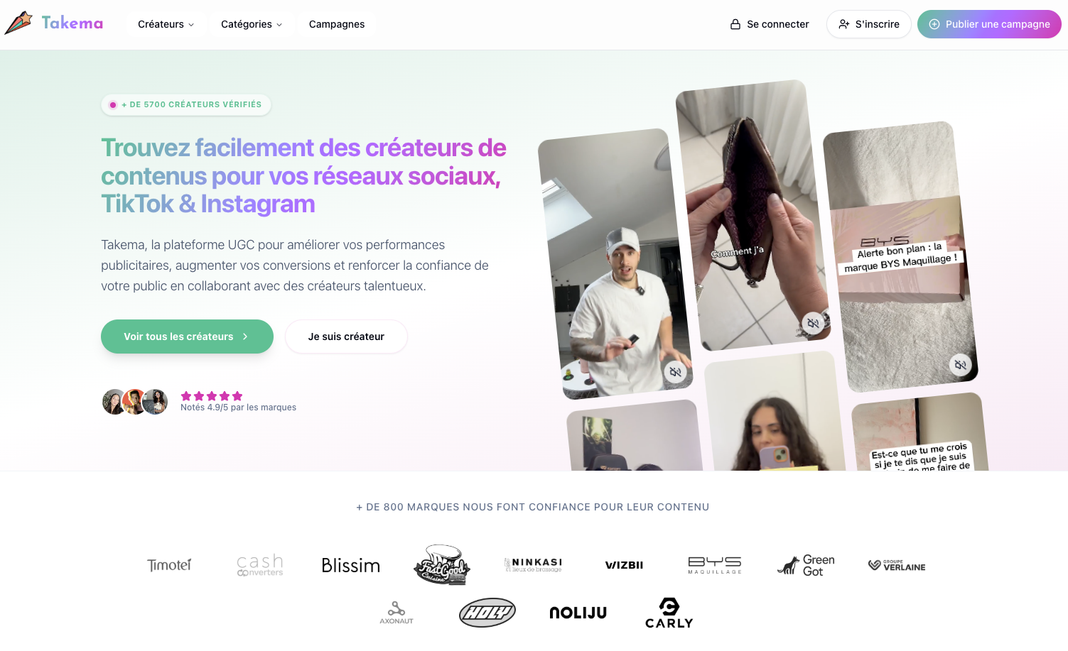 Takema home page - plateforme UGC
