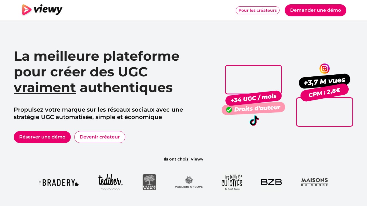 Interface Viewy — 15 000 créateurs vidéo UGC