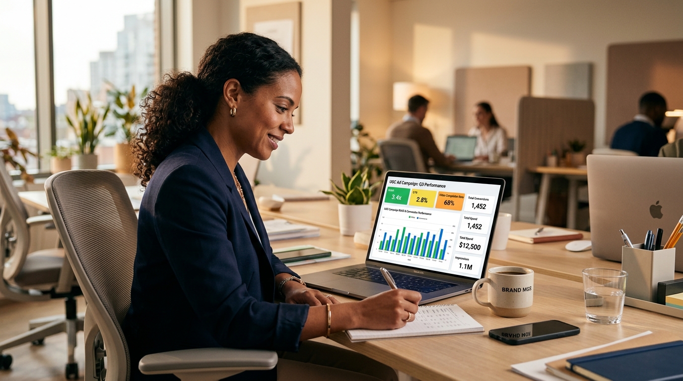 Dashboard analytics campagne UGC ROAS CTR