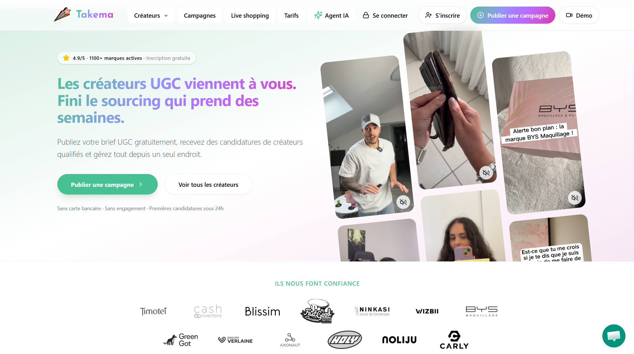 Page d'accueil Takema, plateforme UGC 2026