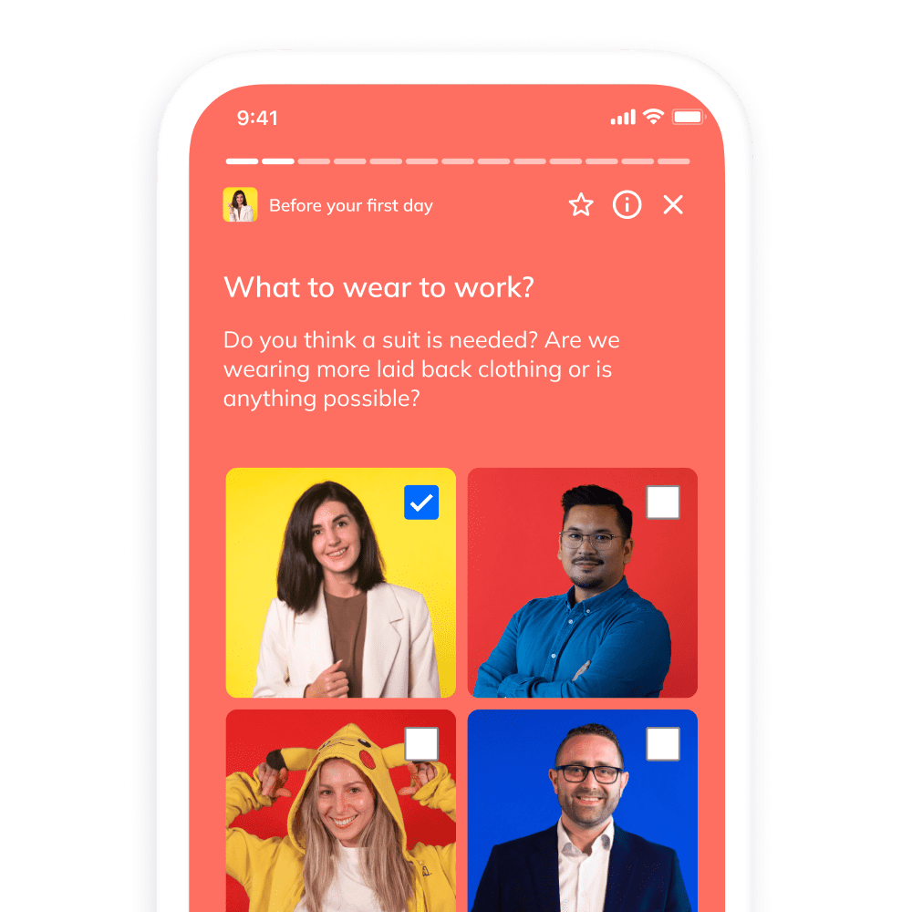 Screenshot of the employee onboarding app on a mobile phone