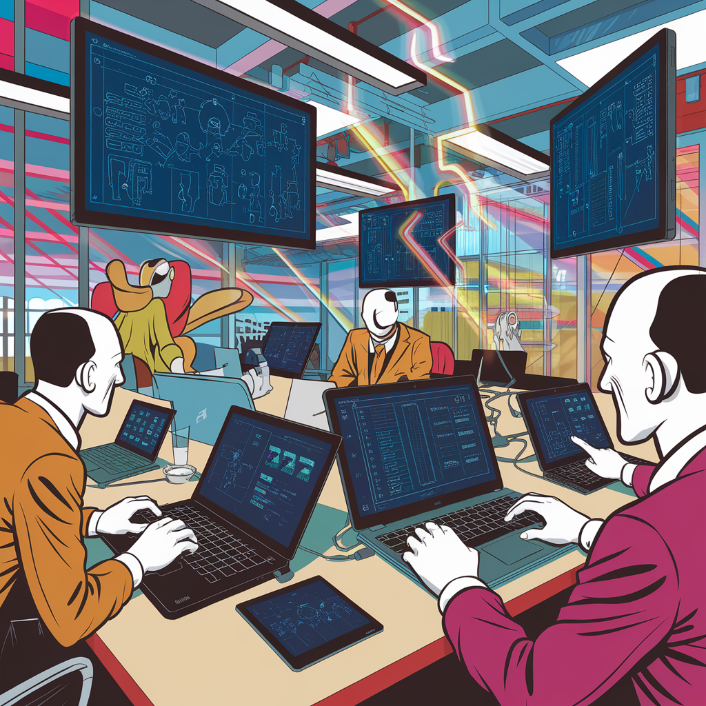 Illustration von Büroangestellten an Computern
