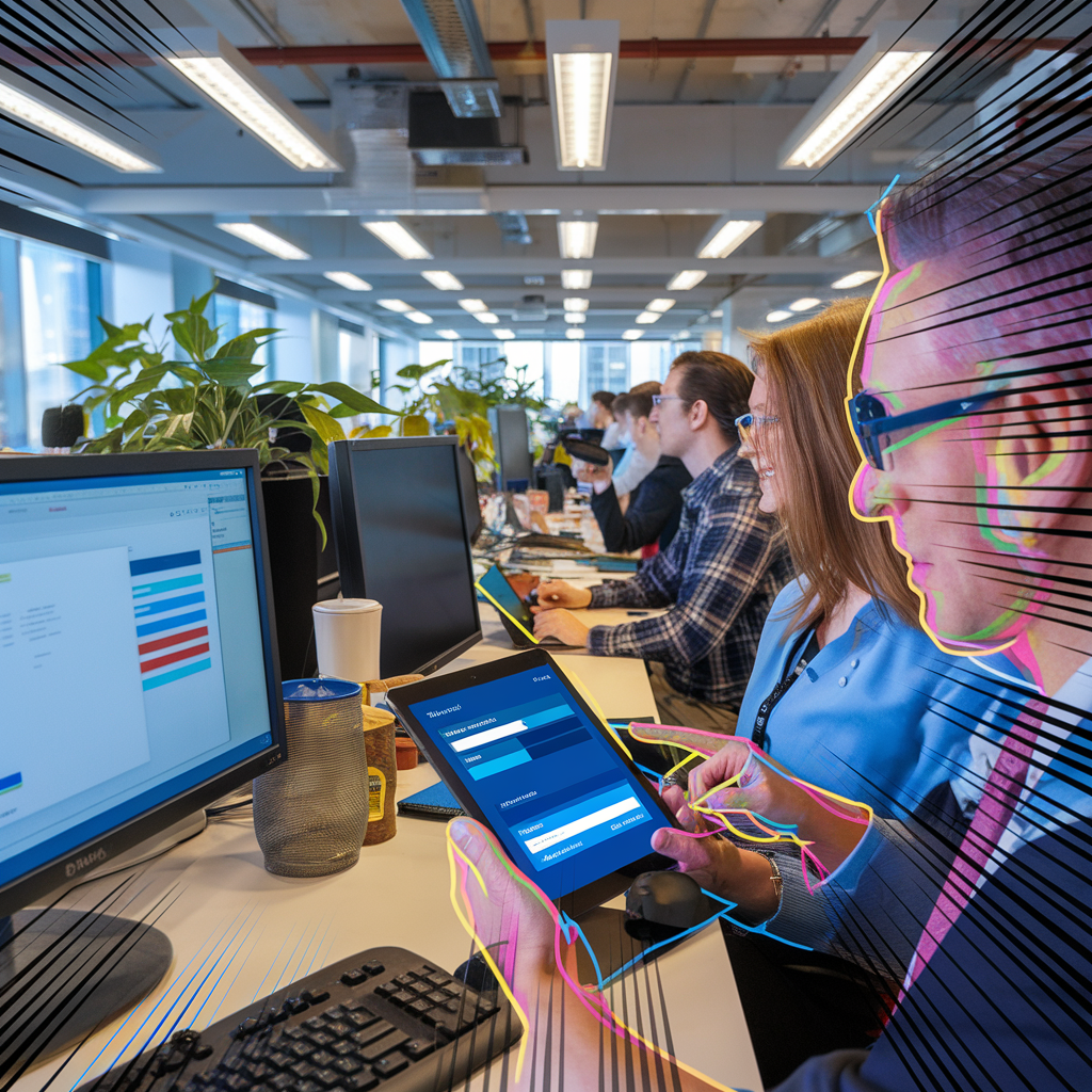 Menschen arbeiten in einem modernen Büro mit Computern