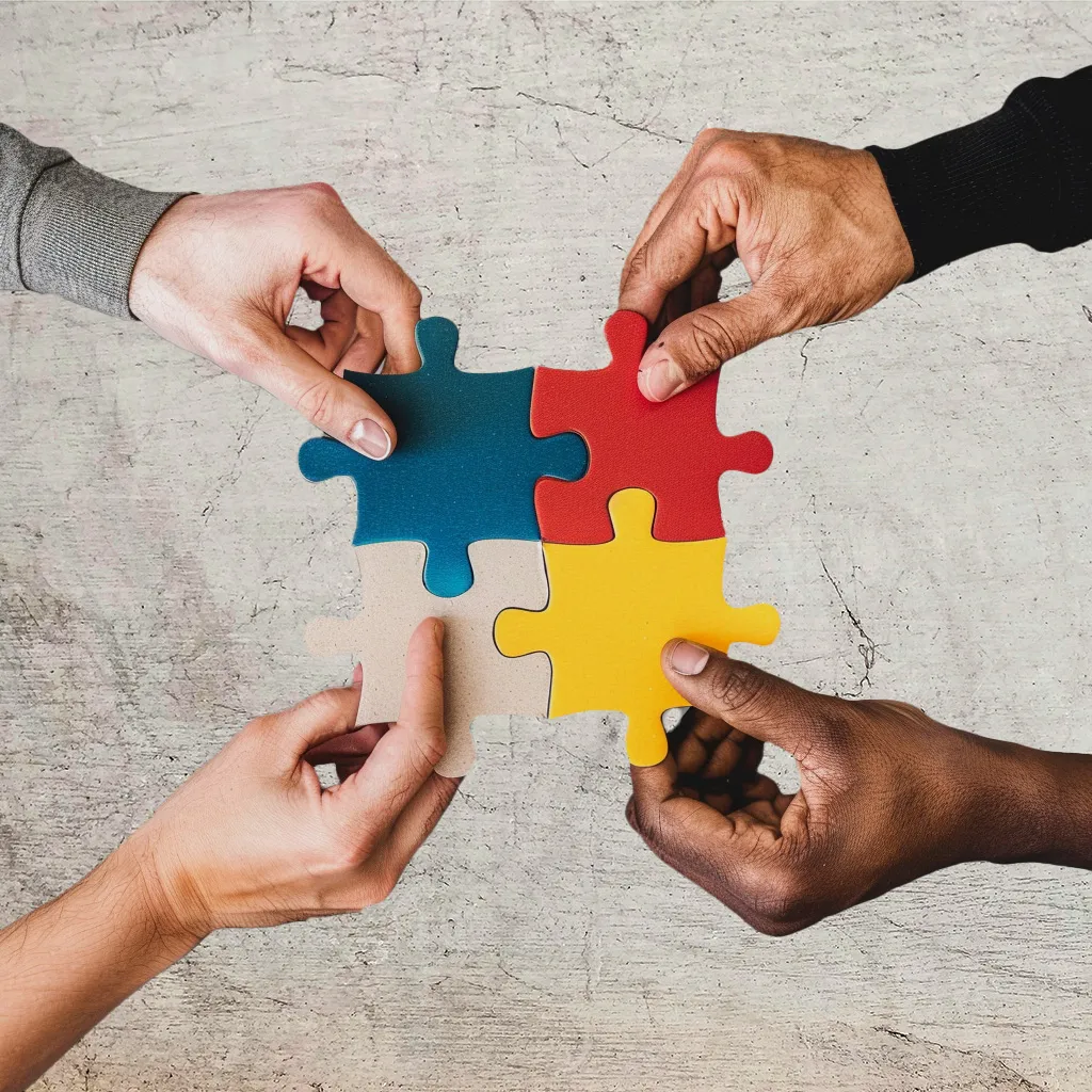 Hands joined together solving a puzzle