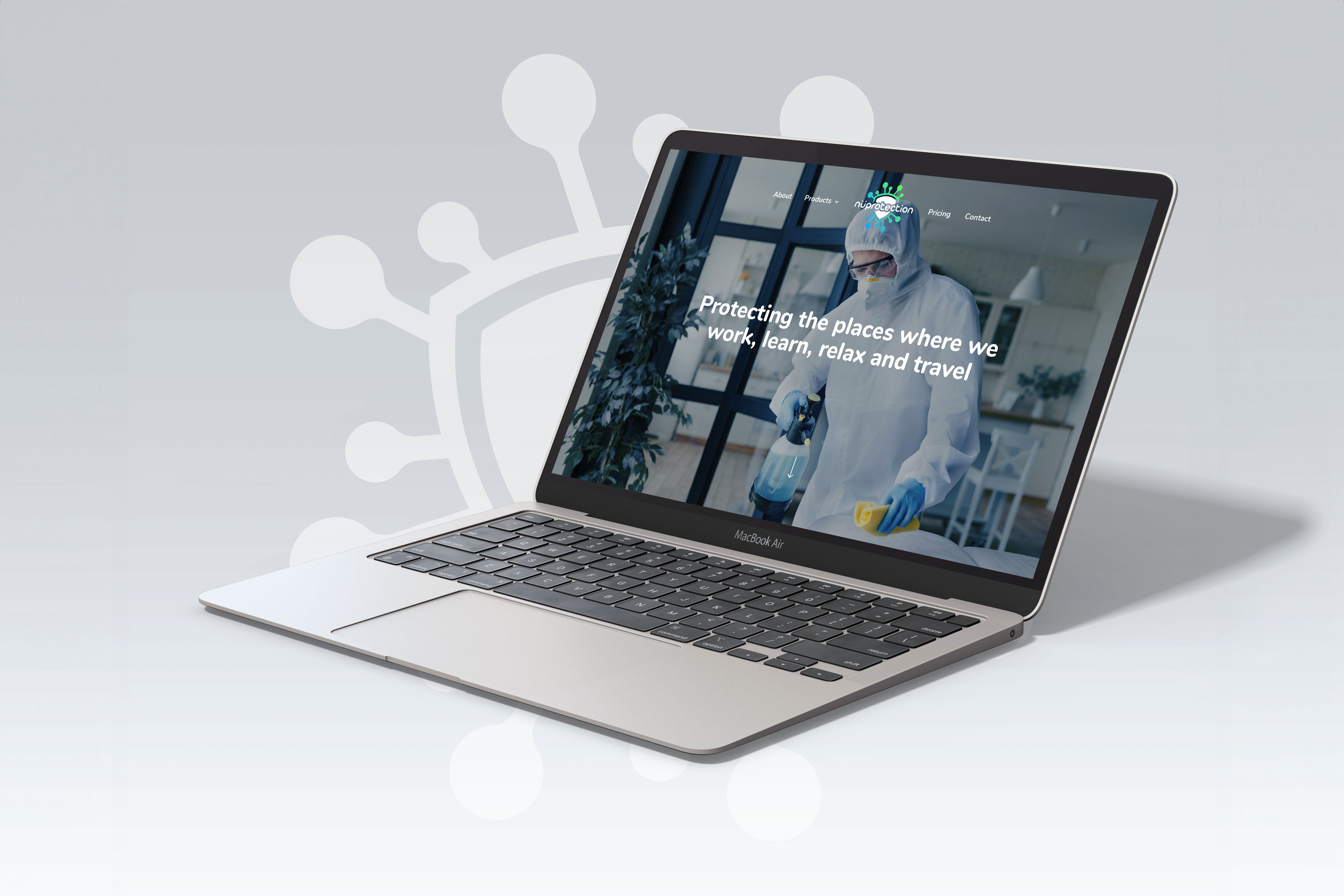 La page d'accueil de NuProtection sur un ordinateur portable MacBook