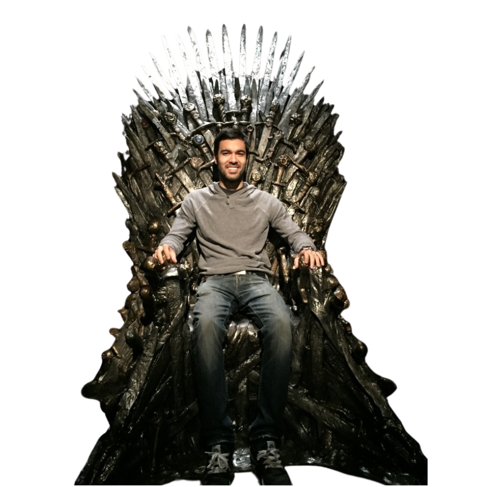 Man sitting on iron throne from Game of Thrones.