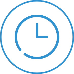 Clock icon in blue circle.