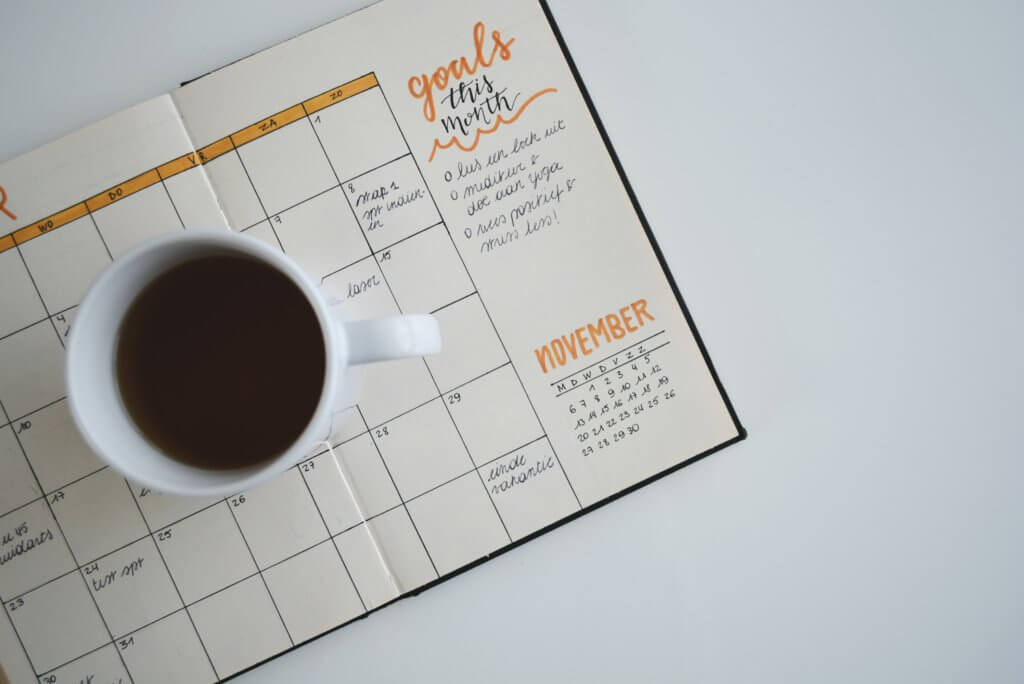 A cup of coffee on top of a journal