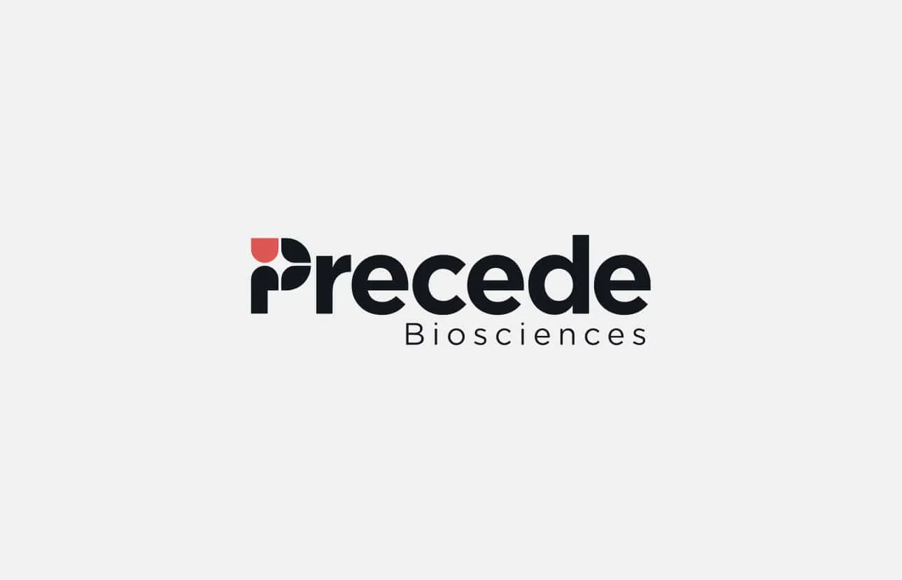 Precede Biosciences logo with stylized letter P combining red and black shapes.