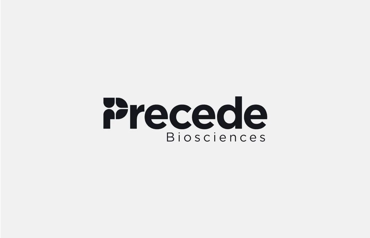 Precede Biosciences logo with stylized P and bold black text on a light gray background.