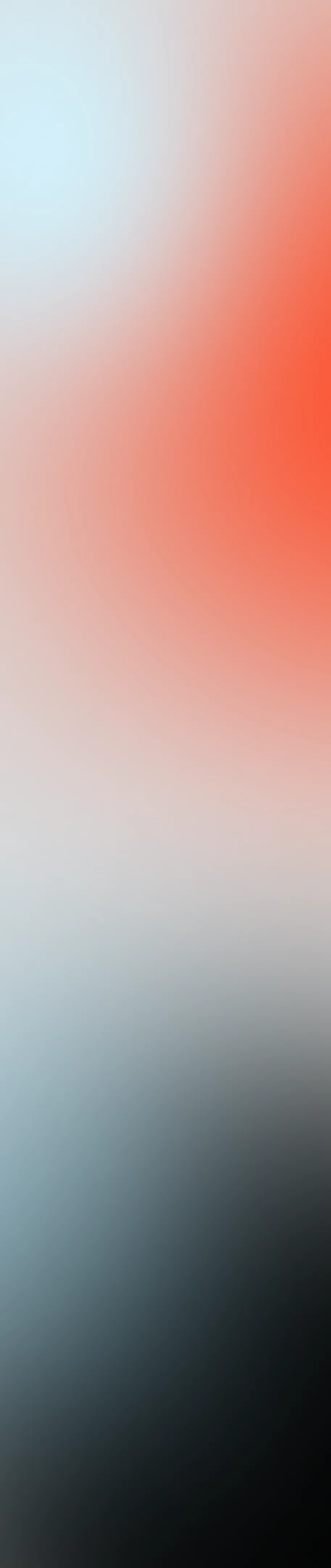 Vertical gradient background blending light blue, soft gray, vibrant coral, and dark blue-black colors.